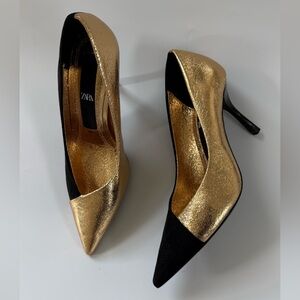 Zara Gold and Black Women's Heels